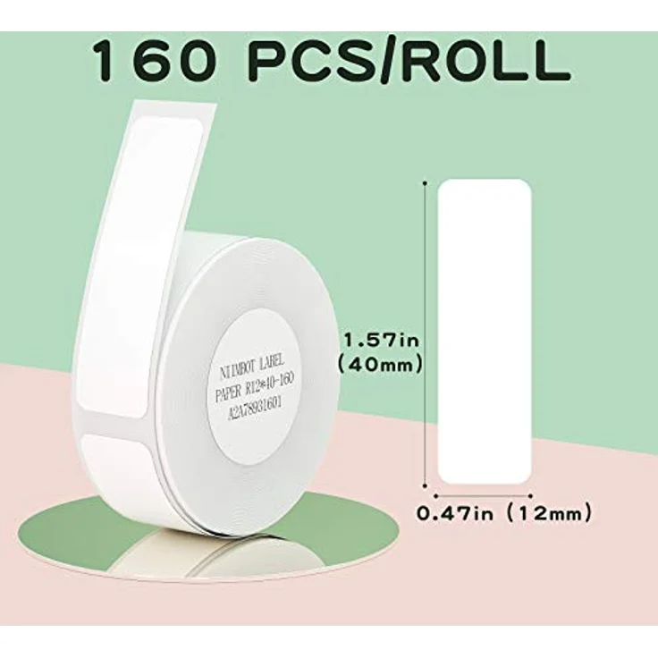 NIIMBOT Thermo-Etikettenmacher-Papier, 1,2 x 3,5 cm, weiÃŸe Aufkleber, wasserdicht, reiÃŸfest, für D11 Etikettendrucker, Büro & Zuhause, 160 Etiketten/Rolle (12 x 40 mm) – Bild 2