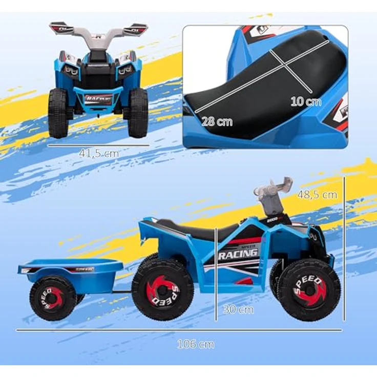 HOMCOM Kinder Elektro-Quad 6V Kinderquad mit Anhänger, 2,5 km/h, Metall, Blau – Bild 5