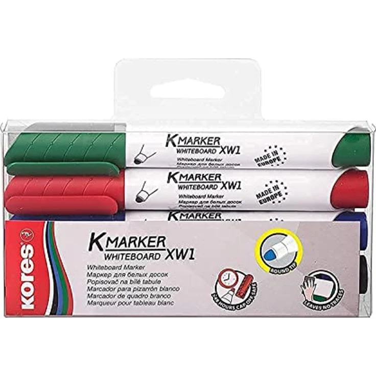 KORES Whiteboard Marker M20843, 3mm Rundspitze, 4er Set in schwarz, blau, rot, grün, schnell trocknend, rückstandslos und schattenfrei entfernbar – Bild 1