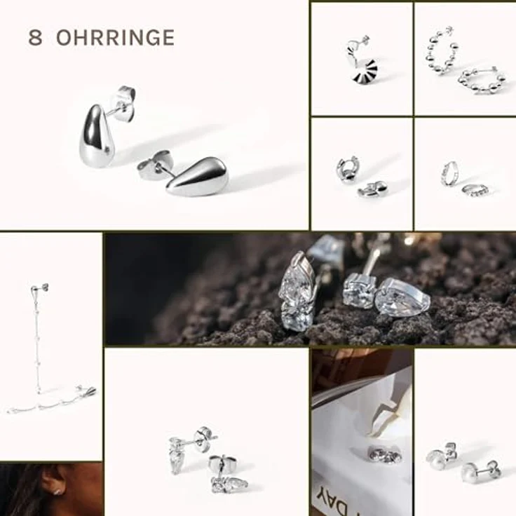 Purelei Damen Schmuckset Elemente Silber Onesize - Mit 6 Ketten, 8 Ohrringen, 4 Ringen, 4 Armbändern, 2 Charms und 1 Fußkettchen – Bild 9