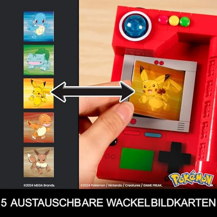 MEGA Pokémon Kanto Pokédex, Klemmbaustein-Set mit Lichtfunktion und 5 Wackelbildkarten der Kanto-Pokémon – Bild 4