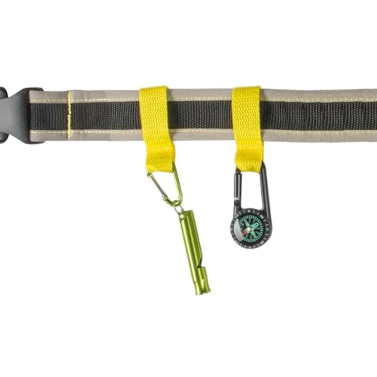 Happy People ADAC Neopren Abenteuergürtel, verstellbar 50-90 cm mit Signalpfeife, Karabiner, Trinkflaschenhalter, Kompass, Taschenlampenhalterung, grau/grün/gelb, für 8+ Jahre – Bild 5