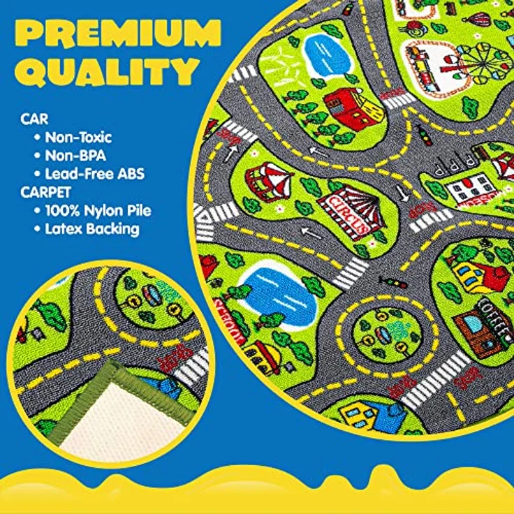 JOYIN Spielteppich Kinderzimmer 80x150cm, Stadtteppich mit 12 Mini Auto Spielzeugen, sicherer und langlebiger Kinderteppich für Jungen und Mädchen – Bild 5