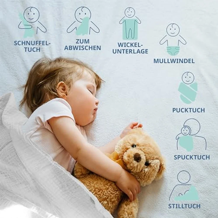 MAKIAN Mullwindeln 6er Pack, 80x80 cm, OEKO-TEX® Standard 100 geprüft, 6 Spucktücher in Premium Qualität - doppelt gewebte Stoffwindeln/Mulltücher - Graphit/Greige/Weiß – Bild 5
