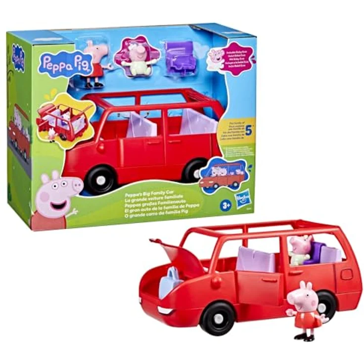 Peppa Pig Peppas großes Familienauto Spielset, rotes Spielzeugauto mit Platz für 5 Figuren, inklusive Baby Evie und Koffer als Zubehör – Bild 3