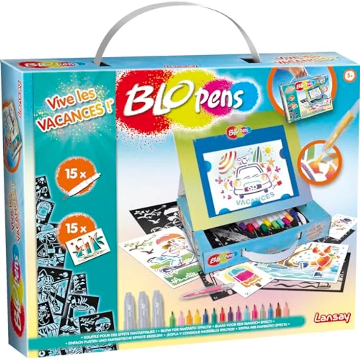 Blopens Kreativset Sprühstifteset Koffer, Airbrush Effekt mit wiederverwendbaren Schablonen und abwaschbaren Kappen