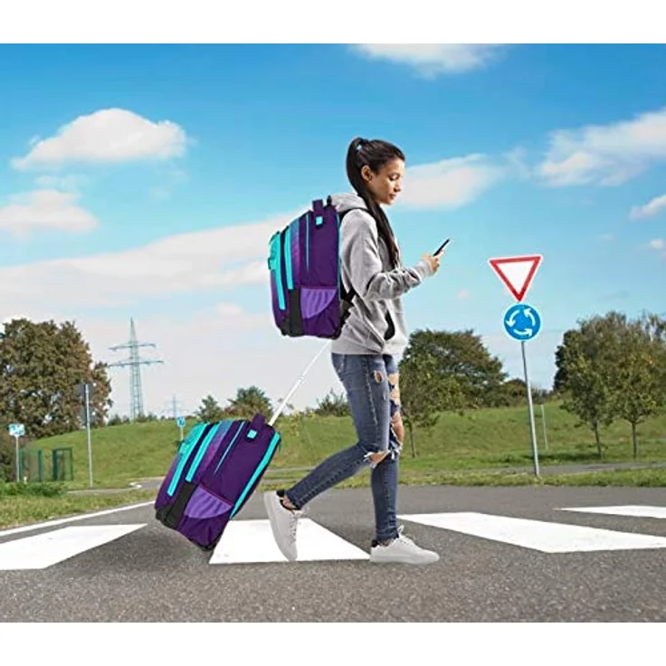 Elephant 3 Teile Set Trolley Hero Signature Schulranzen Sporttasche Mäppchen 12800 (Violet Cube, Lila-Türkis) – Bild 3