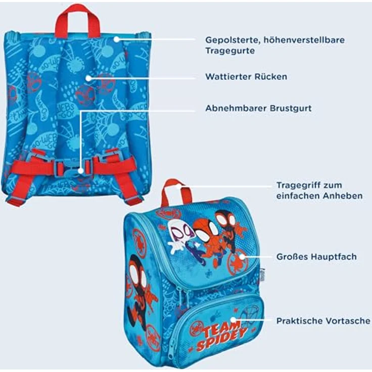 Scooli Vorschulranzen Cutie, Spider-Man, 6,5 l Volumen, gepolsterte Tragegurte, abnehmbarer Brustgurt – Bild 4
