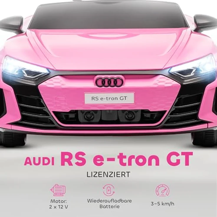 HOMCOM AUDI RS E-tron GT, Kinder Elektroauto 12V mit Fernbedienung, 2 Motoren, 4 gefederten Rädern, Hupe, Scheinwerfer, Musik, Sanftstart, rosa, für 3-5 Jahre – Bild 3