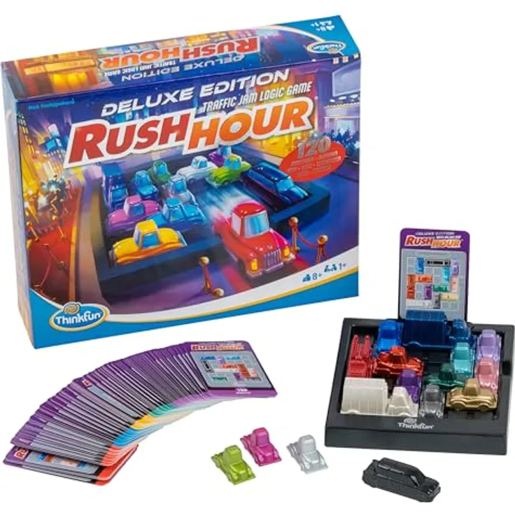ThinkFun 76617 - Rush Hour Deluxe Edition in Metalloptik, Logikspiel für Erwachsene und Kinder ab 8 Jahren