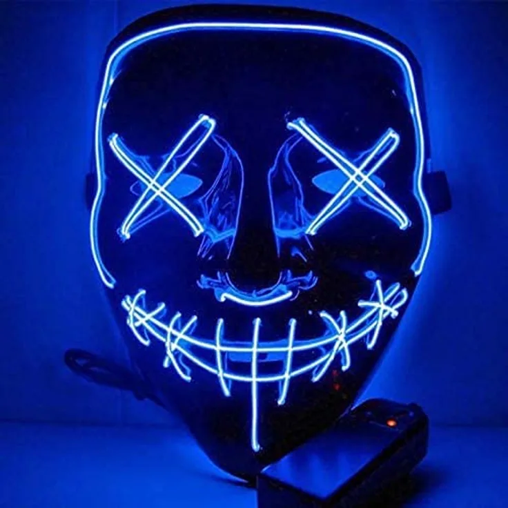 GOODS+GADGETS LED Grusel Leuchtende Maske wie aus Purge für Halloween Karnevall Kostüm Horror-Maske Verkleidung mit Beleuchtung für Motto-Party, Unisex, Blau - Preisvergleich