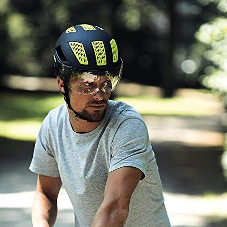 ABUS Stadthelm Hyban 2.0 ACE - Fahrradhelm mit Visier, Licht und ABS-Hartschale - für Damen und Herren - Gelb, Größe M​ – Bild 5