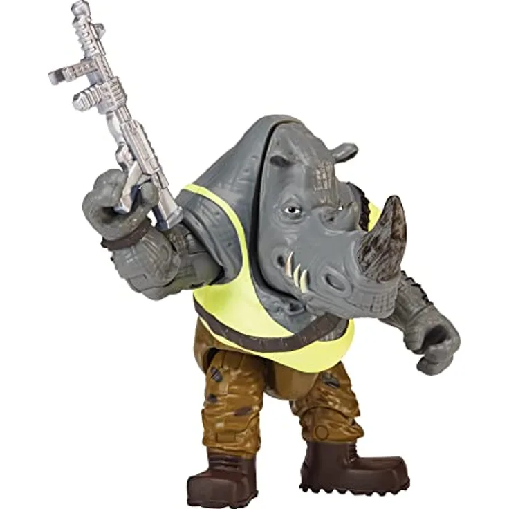 Teenage Mutant Ninja Turtles Rocksteady Basic Figure, 10 cm bewegliche Sammelfigur mit Blaster und Zubehör
