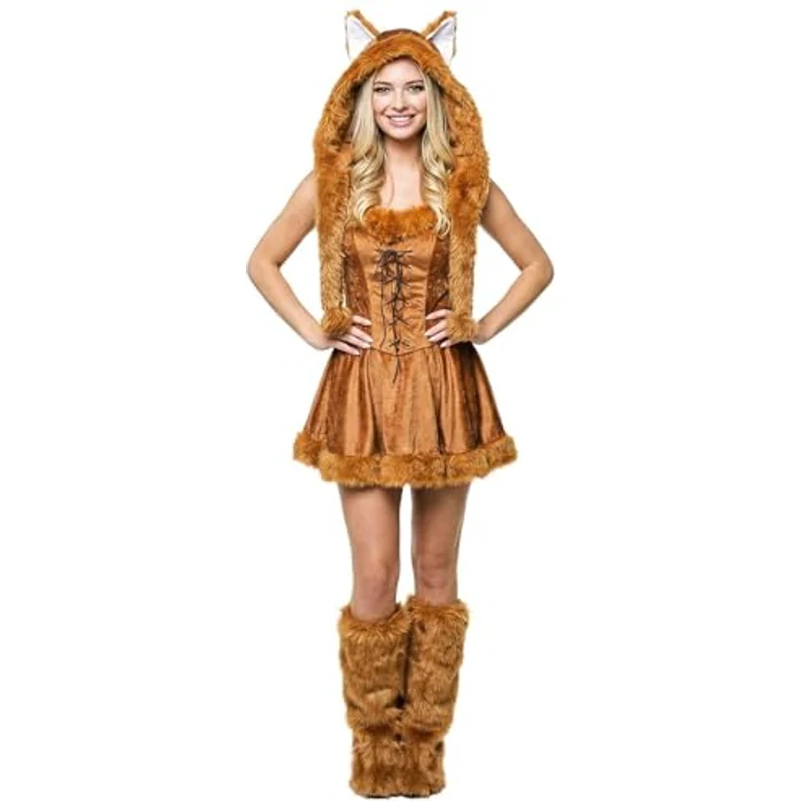 Maskworld Foxy Lady Fuchs Kostüm für Damen, fünfteilig, rostrotes Minikleid XXL mit Kapuze und Puschelschwanz, ideal für Karneval, Halloween & Motto-Party – Bild 2