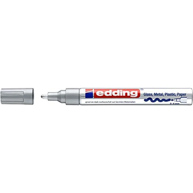 edding 750 Glanzlackmarker - silber - 1 Lackmarker - Rundspitze 2-4 mm - Lackstift für Glas, Stein, Holz, Kunststoff und Papier - wasserfest, stark deckend – Bild 2