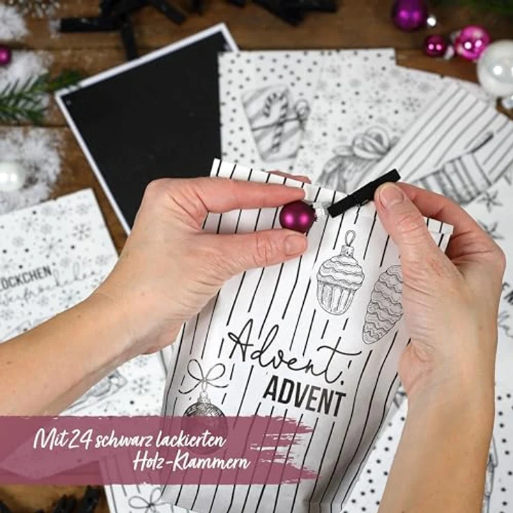 PAPIERDRACHEN Extravaganter Adventskalender zum Befüllen - mit 24 weißen Geschenktüten und 24 Zahlenaufklebern - Motiv Christmas Set 15 - zum Basteln und Verschenken - Weihnachten & Advent – Bild 2