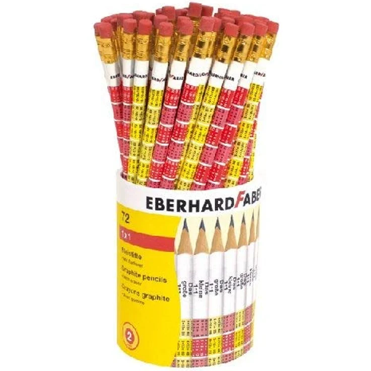 EBERHARD FABER Bleistift ´1 x 1´, mit Radierer, 72er Köcher, Härte B, bedruckt mit 2 Motiven, Faber Qualität