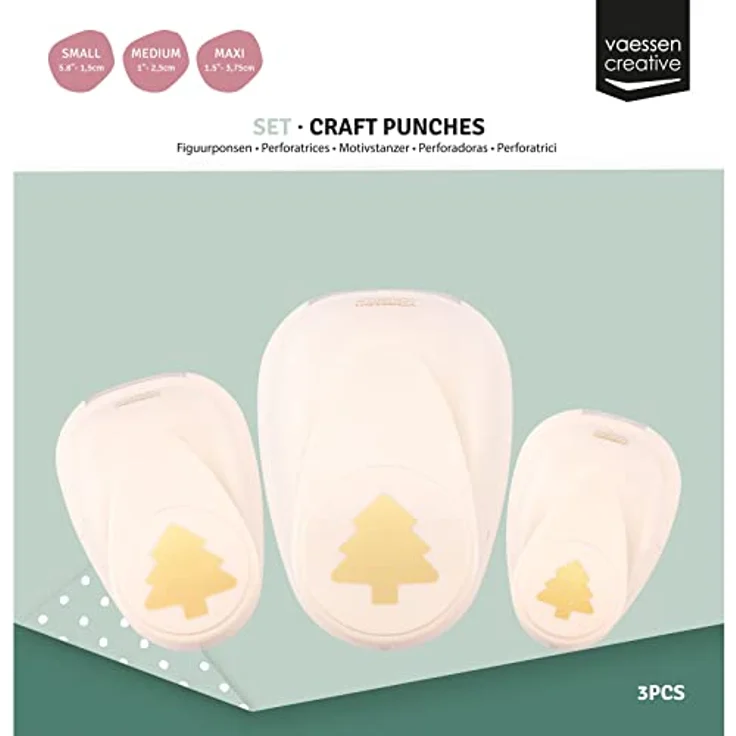 Vaessen Creative Stanzer Set, Motivstanzer Weihnachtsbaum, 3 Stück für Papier bis 250 g/m², Weiß-gold – Bild 4