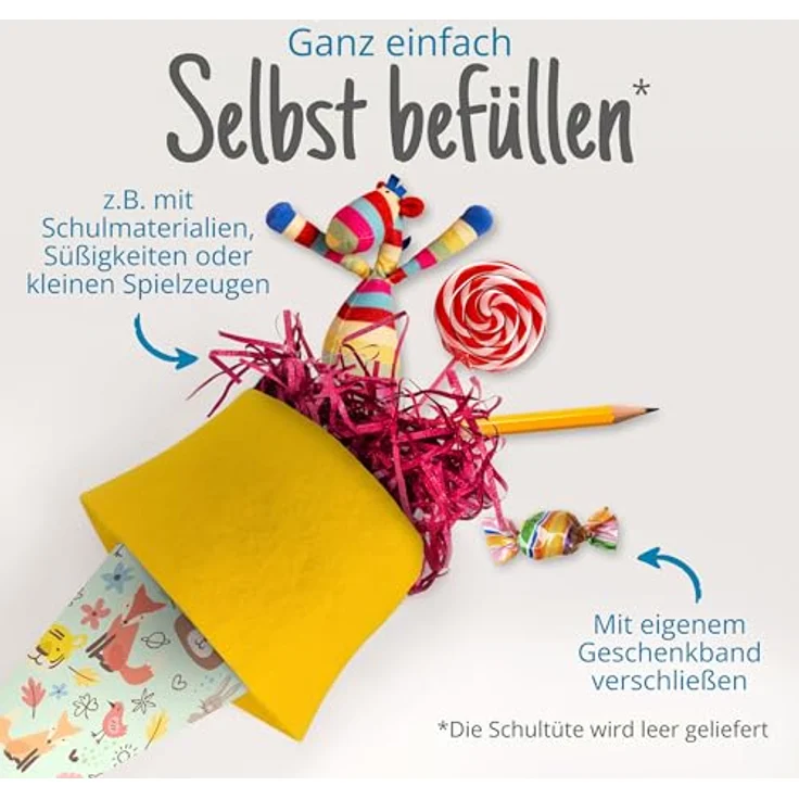itenga Geschwisterschultüte 35cm Tiere Tiermuster Geschenkverpackung Schultüte Zuckertüte Filzverschluss Kinder Erwachsene (Waldtiere) – Bild 5