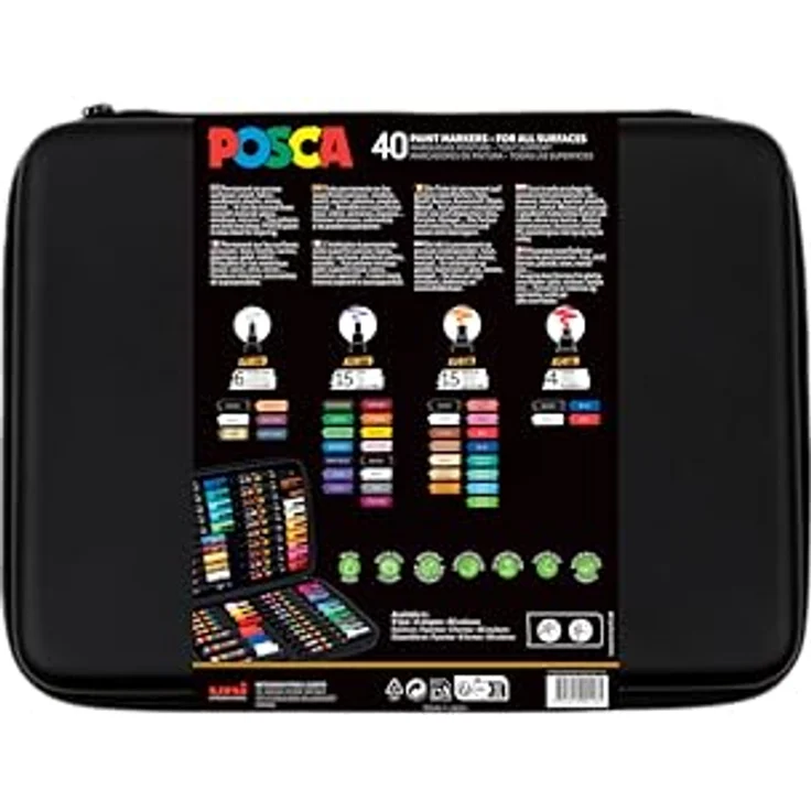 POSCA Uni-Ball 186840, Marker Set mit 40 Acrylstiften in verschiedenen Strichbreiten, wasserfest und hochpigmentiert – Bild 2