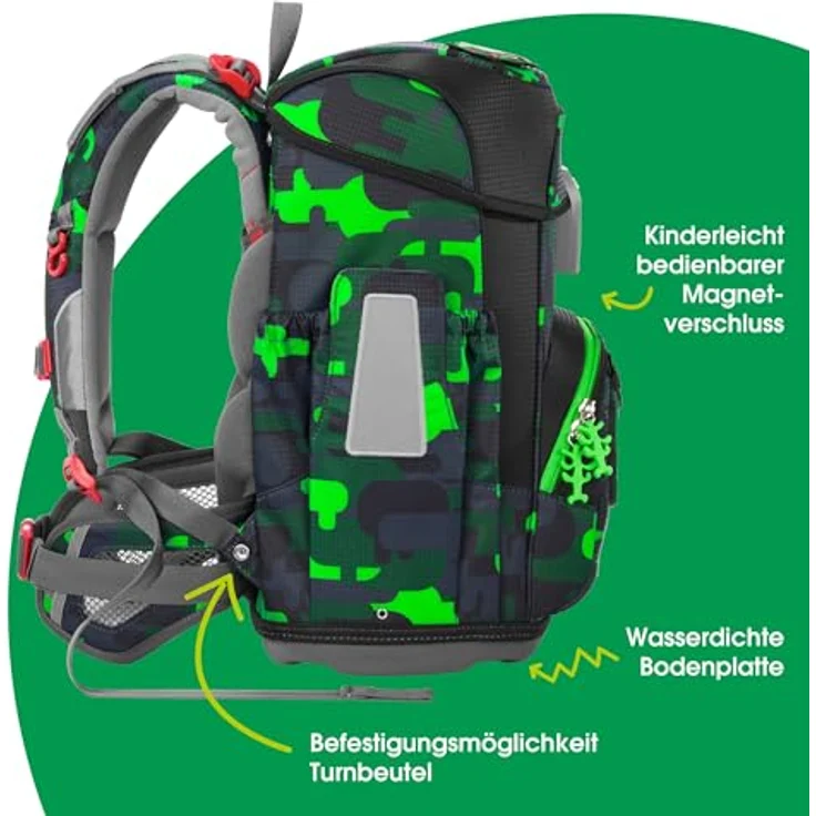 Step by Step Cloud „Black Cat Chiko“ Schulranzen-Set, 5-teilig, ergonomisch, schwarz-grün, Panther-Design, höhenverstellbar, reflektierend, 19L, für Jungen ab 1. Klasse – Bild 3