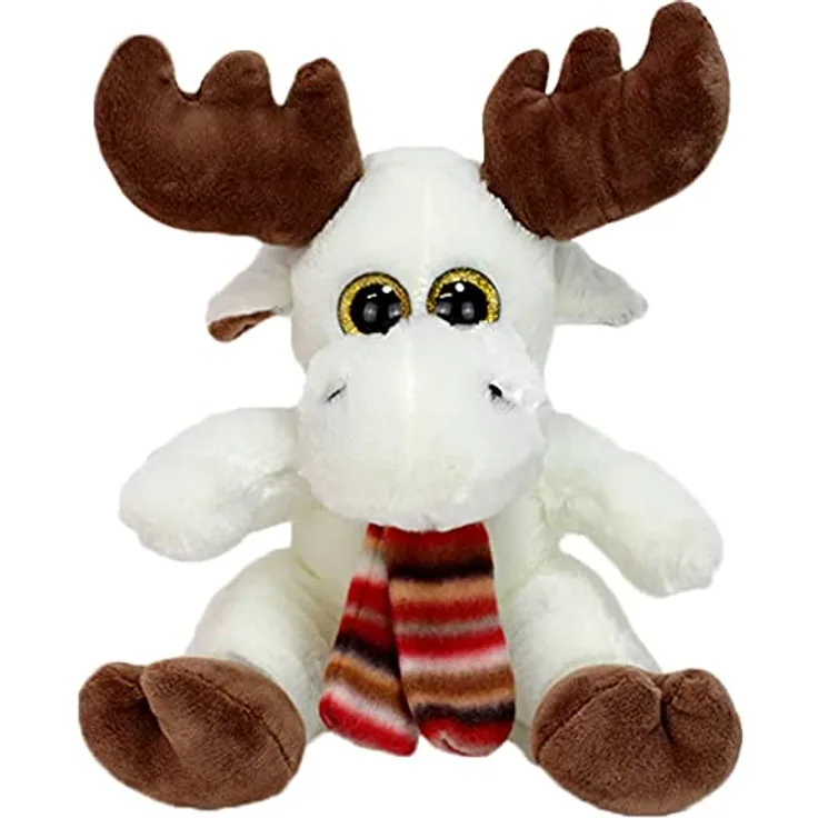BEMIRO Elch Plüschtier Mads mit Schal - ca. 20 cm, Weihnachts Elch, Elch Kuscheltier, Elch Figur, Elch Deko, Weihnachten Elch, Rentier, Rentier Kuscheltier