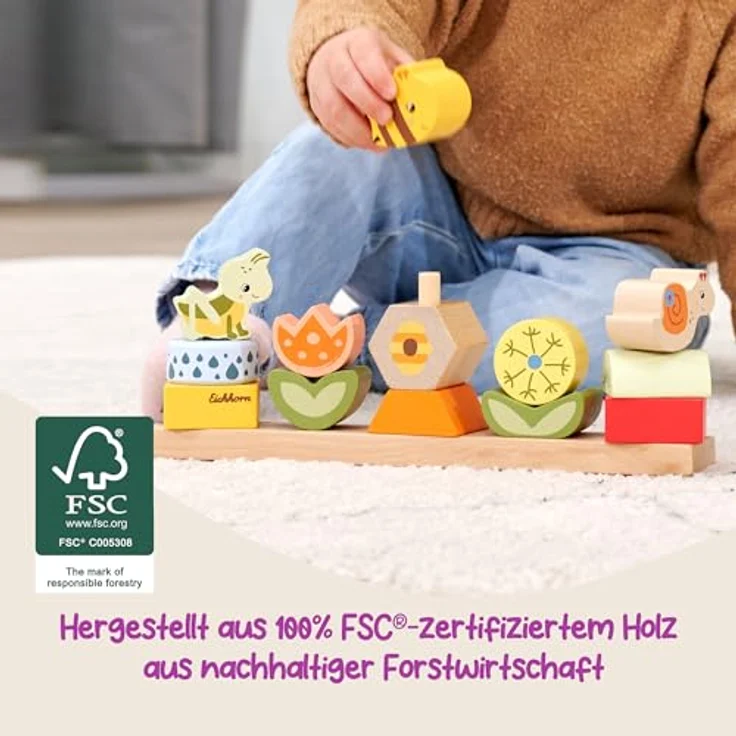 Eichhorn Bee Happy Steckspiel, 14-tlg. aus FSC®-zertifiziertem Holz, fördert Feinmotorik und Auge-Hand-Koordination – Bild 5