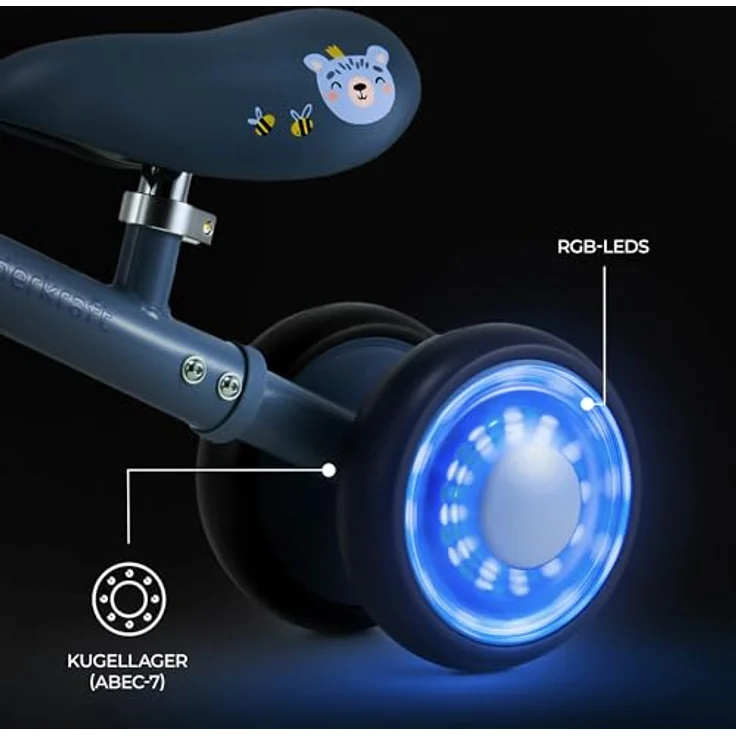Kinderkraft Cutie Flash Laufrad, Lernlaufrad mit LED-Lichtern, sicheres Design, höhenverstellbarer Sitz, für Kinder ab 1 Jahr, Blau – Bild 3