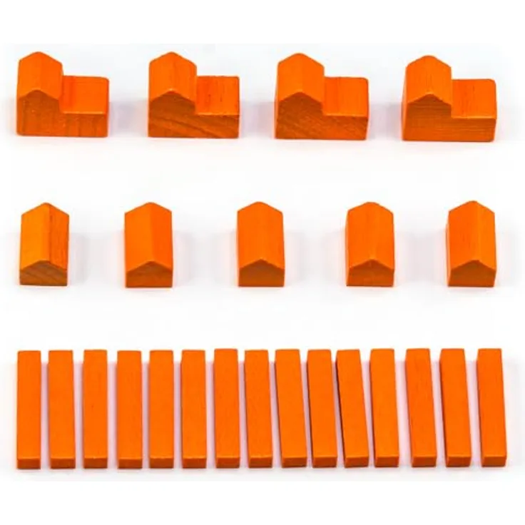 Waldfelsen® Holzfiguren für Die Siedler, 4 Städte, 5 Siedlungen und 15 Straßen, orange