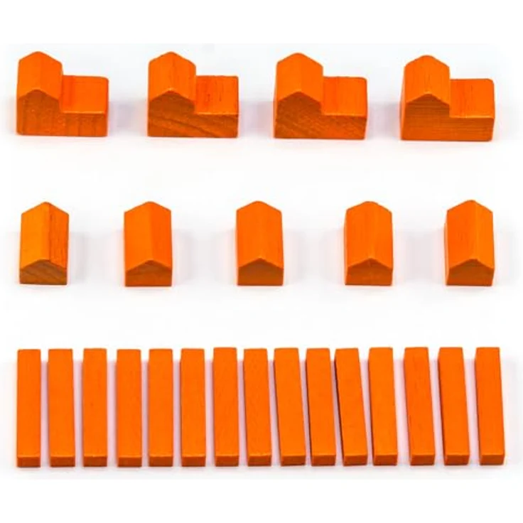 Waldfelsen® Holzfiguren für Die Siedler, 4 Städte, 5 Siedlungen und 15 Straßen, orange – Bild 1