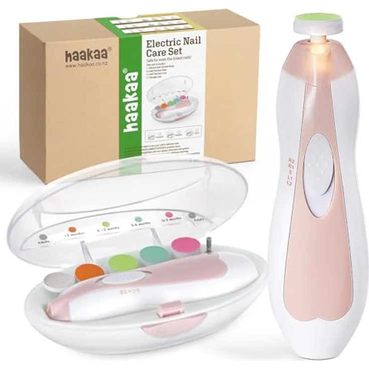 haakaa Elektrischer Baby-Nagelknipser, Baby-Nagelfeilen-Set mit 6 Schleifkopf und LED-Licht für Neugeborene, Kleinkinder Oder Erwachsene, Rosa – Bild 2