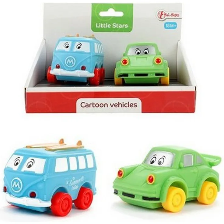 Toi-Toys LITTLE STARS Spielzeug-Auto Set, 2 weiche PVC-Autos im Cartoon-Design für Kinder ab 18 Monaten