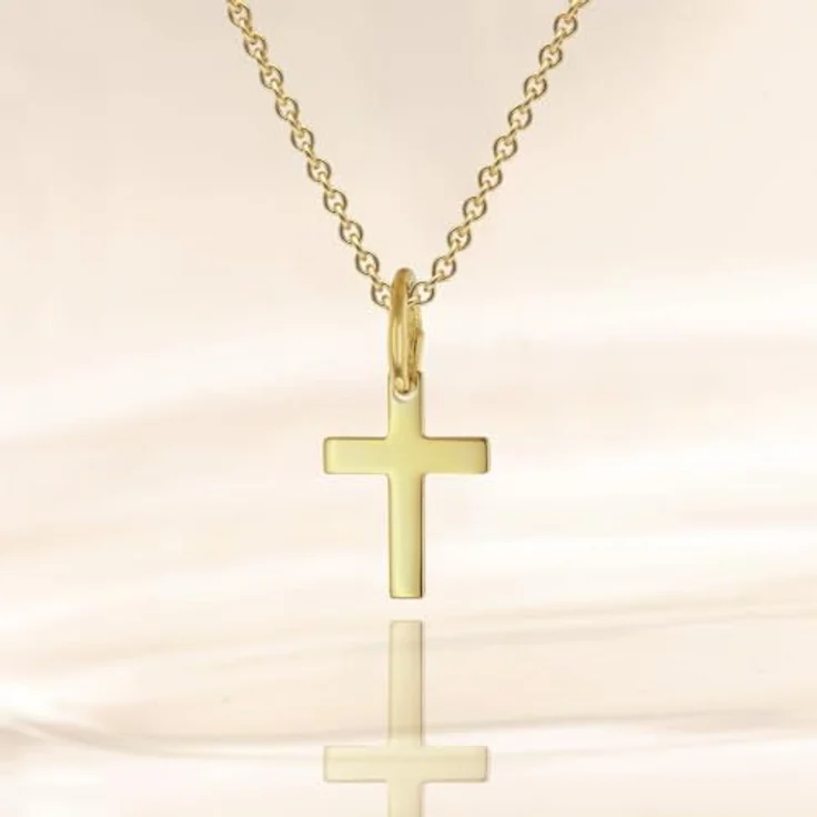 trendor Kreuz-Anhänger 333 Gold mit vergoldeter Silberkette, 40 cm, kinderfreundliches Schmuckstück mit Federring-Verschluss, Geschenkidee für Kids – Bild 3
