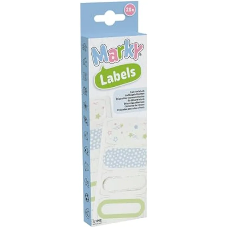 COLOP Marky Iron-On Labels, 28-tlg. Kunststoffetiketten in 7 Farben für Kleidung kennzeichnen