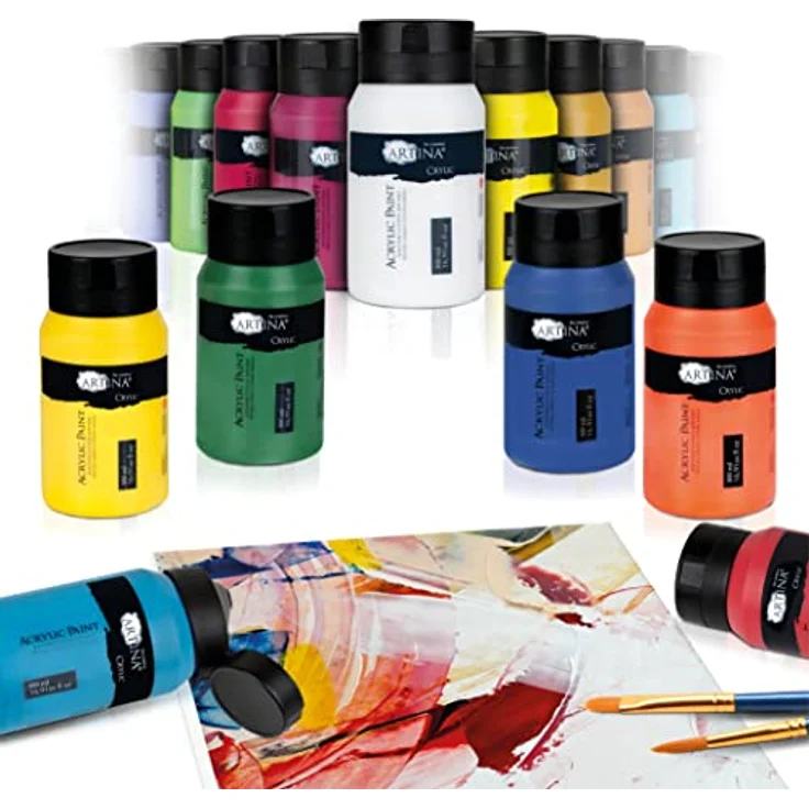 Artina 24er Acrylfarben Set 500ml – Deckende Profi Acryl Künstlerfarben, schnelltrocknend, wasserfest, hohe Pigmentierung und Farbbrillanz – Bild 2