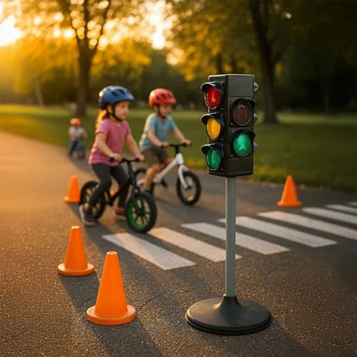 Relaxdays Spielzeugampel, Verkehrsampel für Kinder mit Licht und Sound, Schwarz/Silber, H 69 cm – Bild 3