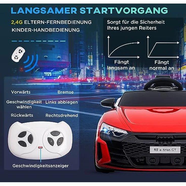 HOMCOM Elektro-Kinderauto Audi-lizenziert, bis 5 km/h, für Kinder 3-5 Jahre, Rot, für Garten und Balkon – Bild 6
