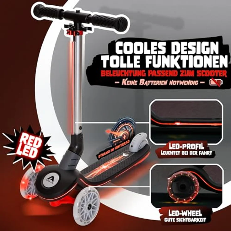 Apollo Whizzie LED Kinderroller, höhenverstellbarer Dreiradscooter mit rutschfester Trittfläche, für Kinder ab 3 Jahren, bis 60 kg belastbar – Bild 2