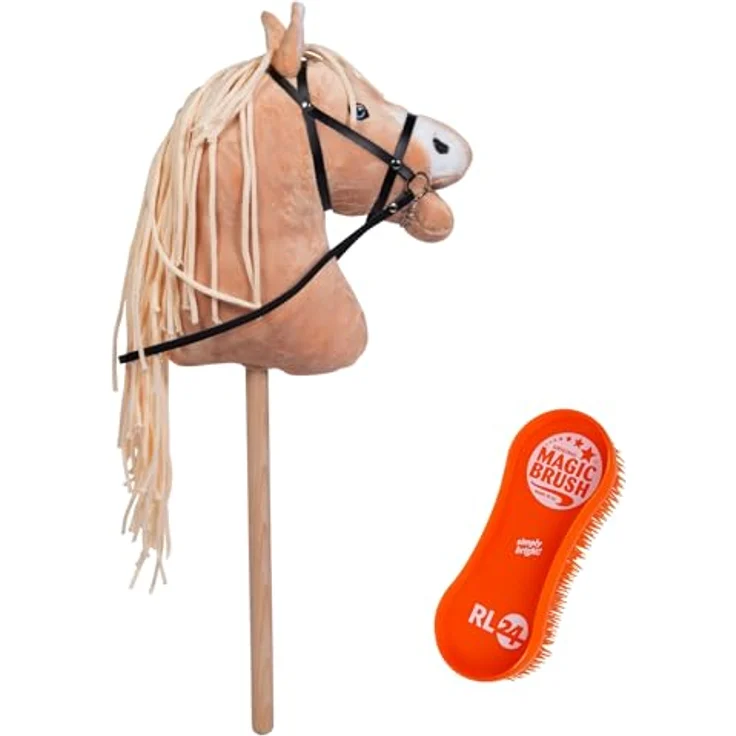 RL24 HKM Hobby Horse Sunny, Steckenpferd aus Plüsch mit Holzstock, Trense und langer Mähne, hellbraun – Bild 2