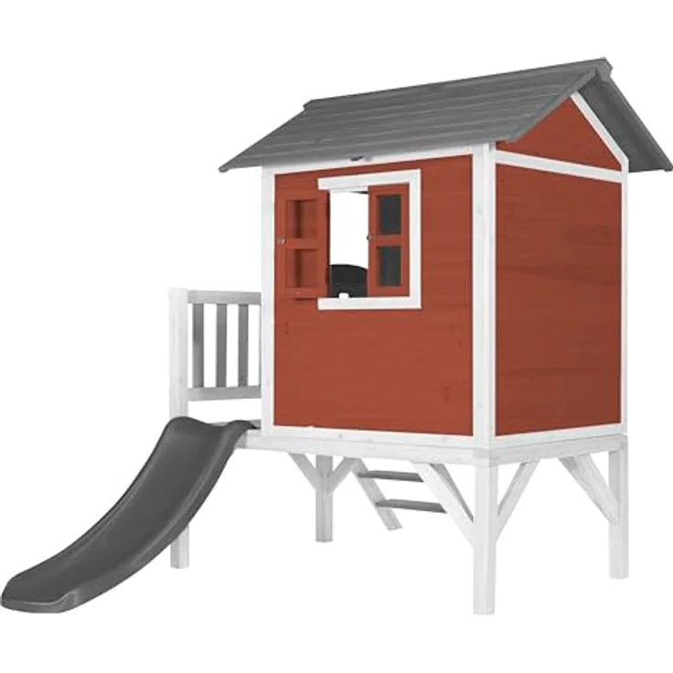 AXI Spielhaus Beach Lodge XL, Rot mit Rutsche in Grau, Stelzenhaus aus FSC Hemlock-Holz für Kinder, kompakter Spielturm für den Garten – Bild 4