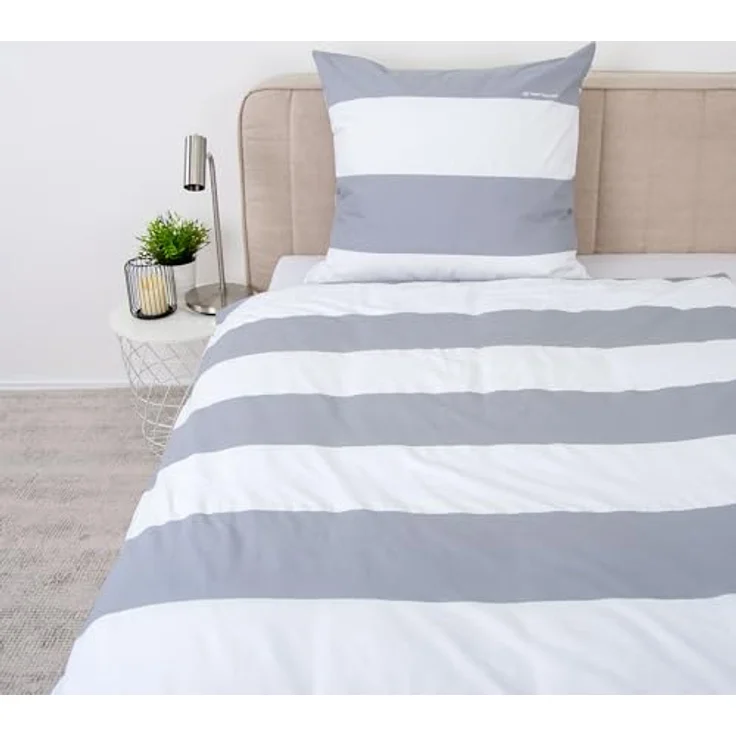 TOM TAILOR Renforcé-Bettwäsche SIENA, Grau/Weiß, 100% Baumwolle, Wendemotiv, Markenreißverschluss, 200x220 + 2*80x80 cm – Bild 3