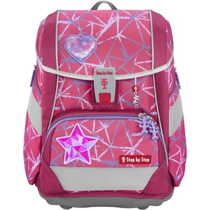 Step by Step Schulranzen-Set 2IN1 Plus „Star Stella“, 6-teilig, ergonomischer Tornister in lila-rosa mit Stern-Design, höhenverstellbar, inkl. Reflektoren und Hüftgurt, 19L für Mädchen ab der 1. Klasse – Bild 2