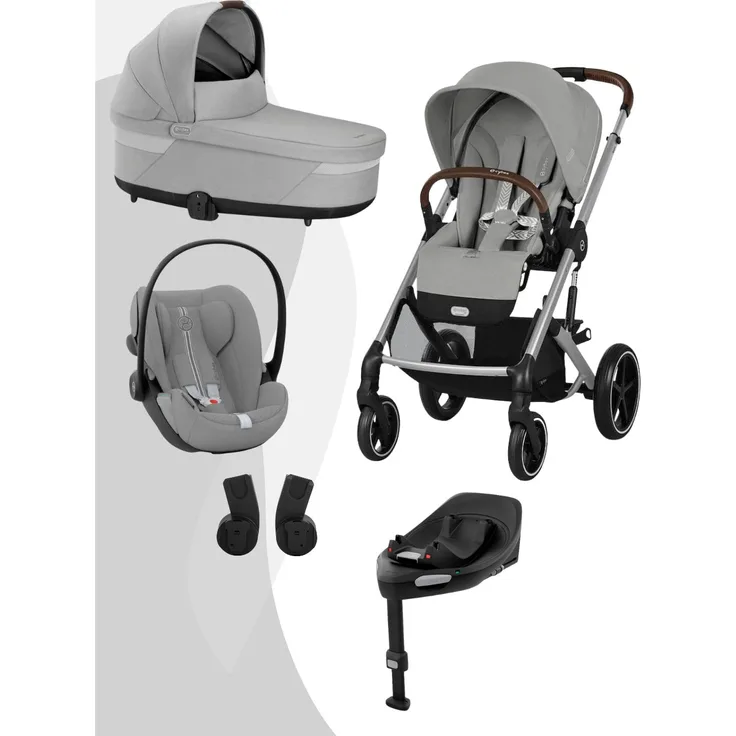 Cybex Balios S Lux Kinderwagen Travel-System Ease Plus M, 3-in-1 Reisesystem mit Babywanne, Cloud G+ Babyschale und Isofix-Base, Stone Grey