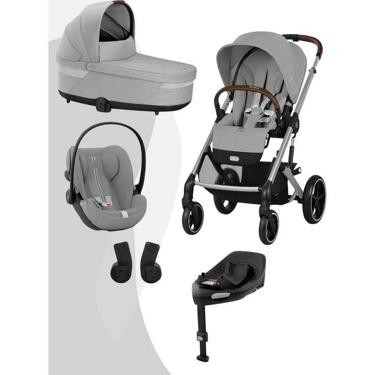 Cybex Balios S Lux Kinderwagen Travel-System Ease Plus M, 3-in-1 Reisesystem mit Babywanne, Cloud G+ Babyschale und Isofix-Base, Stone Grey
