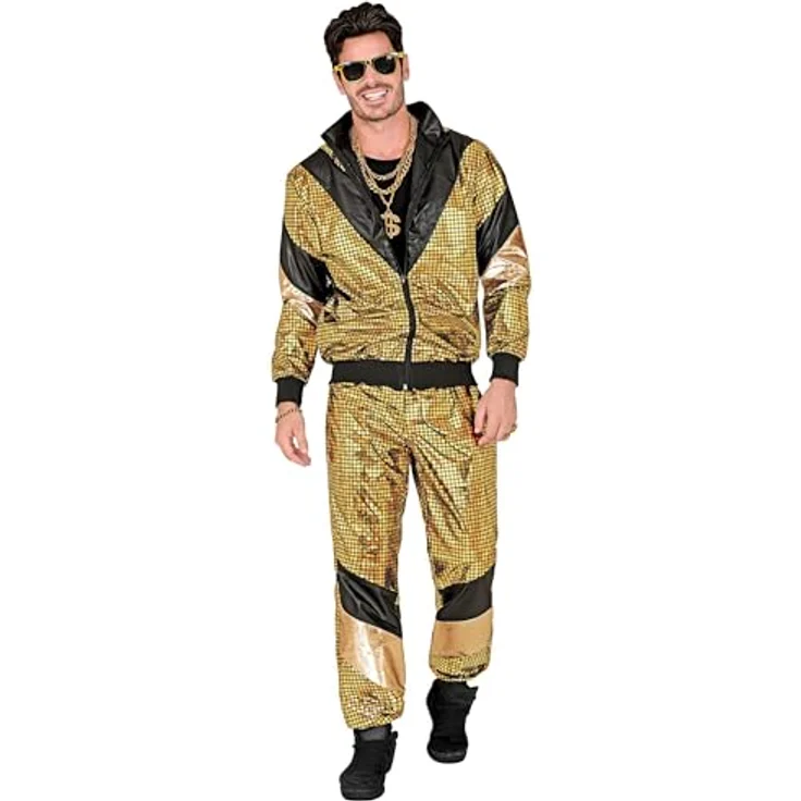 W WIDMANN MILANO Party Fashion - Kostüm Trainingsanzug 80er Jahre, Disco Kugel, Jogginganzug, Retro-Style, für Karneval, Mottopartys, golden/schwarz – Bild 2