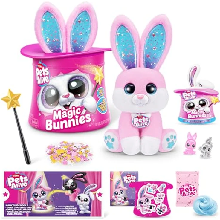ZURU Pet's Alive Magic Bunny Surprise, interaktives Funktionsplüsch mit über 20 Zauberfunktionen, schwarz/rosa/weiß – Bild 5