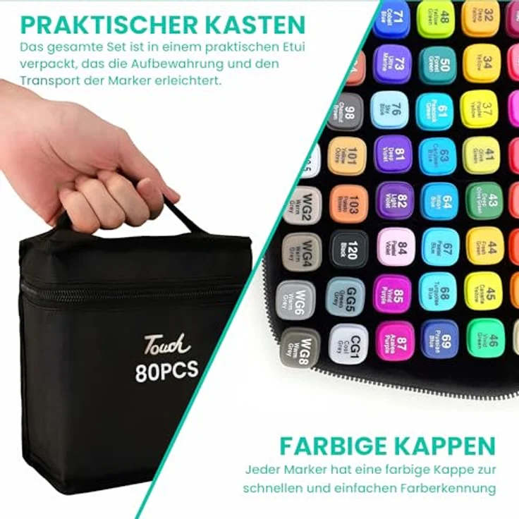 Extralink MARKERY, 80er Set Filzstifte in gemischten Farben (Karmin, Burgund, Blauviolett, Aqua, Mandel, Anthrazit, Chrome, Schwarz, Braun) – Bild 5