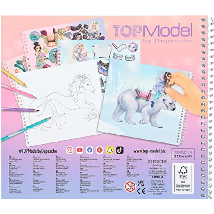 Depesche 12072 TOPModel Iceworld Create your Fantasy Friend - Mal- und Stickerbuch mit 24 Seiten zum Gestalten fantastischer Wesen, Malheft mit Stickerbogen und Spiralbindung – Bild 5