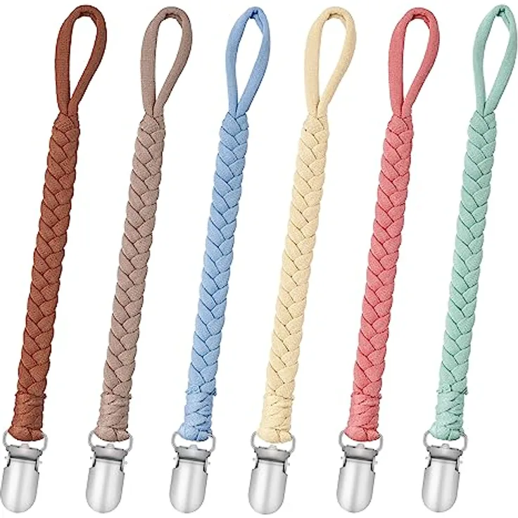 CLDY Schnullerkette Baby, 6 Stücke Unisex Schnuller Halter Leinen Set aus Baumwolle für Jungen und Mädchen, Passend für alle Schnuller, Hygienisch und Praktisch