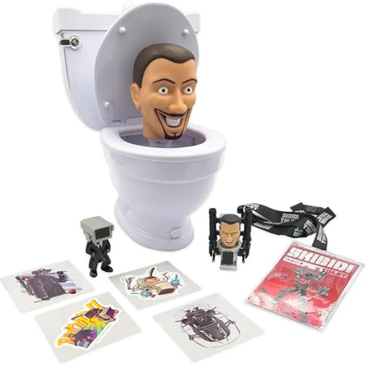 Skibidi Toilet Mystery Toilet, Sammelfigur mit spiring-loaded Mechanismus und interaktivem Spülgeräusch, Mehrfarbig – Bild 7